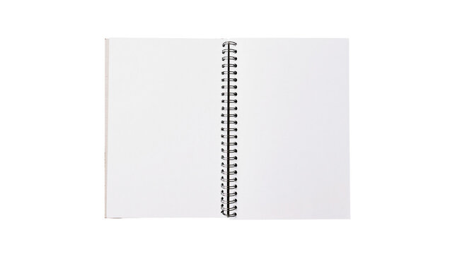 Open spiral bound notebook with blank white pages