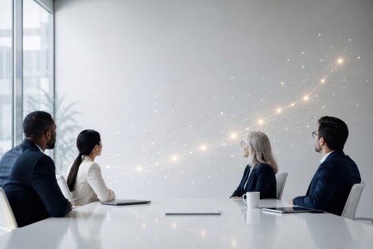 Leadership team with AI network guiding strategy
