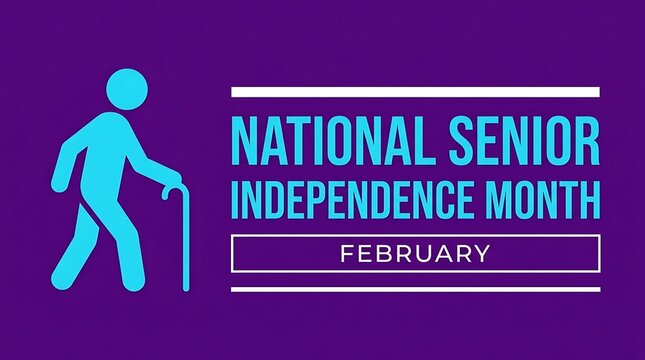 Senior man walking with cane celebrating National Senior Independence Month. Elderly gentleman symbolizing active aging and autonomy in February aw...