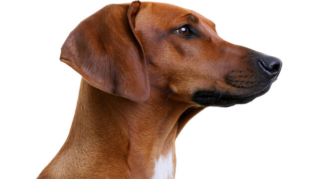 Rhodesian Ridgeback dog head profile brown coat, white chest patch