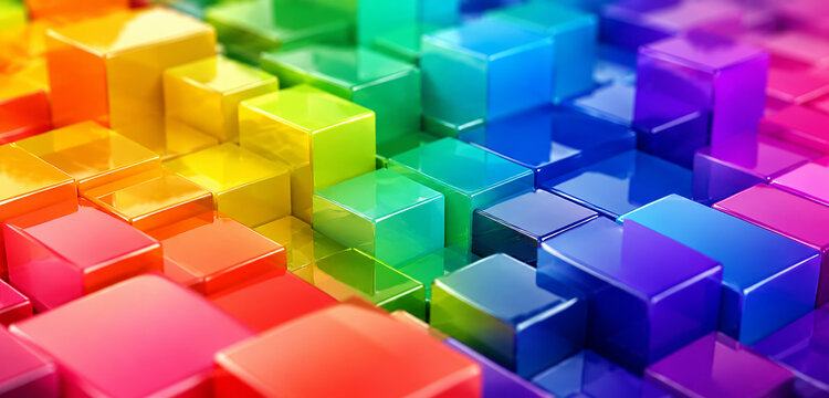 Vibrant Colorful Glossy 3D Cubes Block Pattern Background