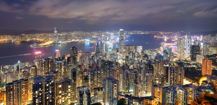 Hong Kong skyline from Victoria peak at night, China