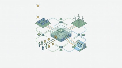Obraz premium Renewable Energy Financial Network and Secure Smart Grid System Illustration