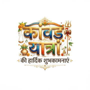 Hindu festival Kanwar yatra typography logo banner poster concept on background.