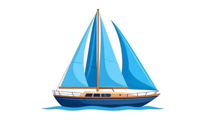 Fototapeta premium Blue sailboat with white sails on calm sea.