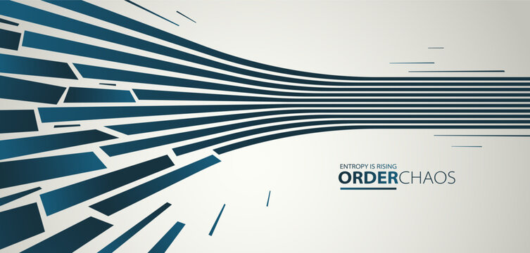 Chaos and order vector concept abstract background with lines explosion to debris in decay, 3D wallpaper with perspective lines going to chaos of destruction.