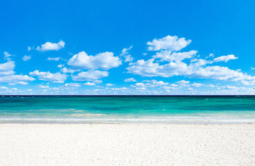 Beach and beautiful tropical sea. Blue sky and white clouds. © Pakhnyushchyy