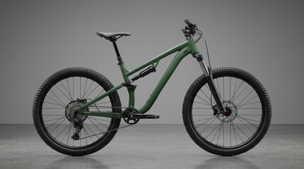 Fototapeta premium Matte olive green full suspension mountain bike mockup side profile