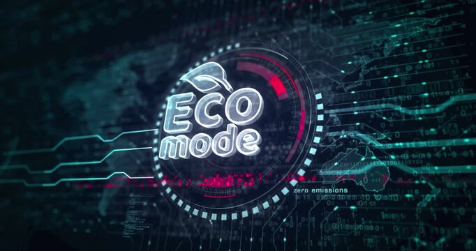 Eco mode and ecology friendly symbol abstract digital concept. Global network and cyber technology background seamless and looped 3d animation.