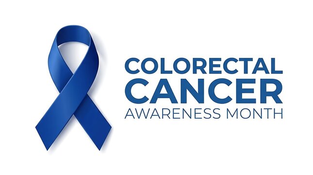Blue ribbon for Colorectal Cancer Awareness Month. Healthcare campaign symbol promoting colon health and prevention education.