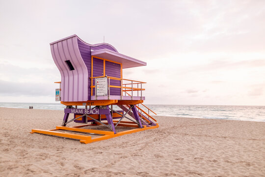 Art Deco style lifeguard hut on Miami Beach, Miami, Florida, USA