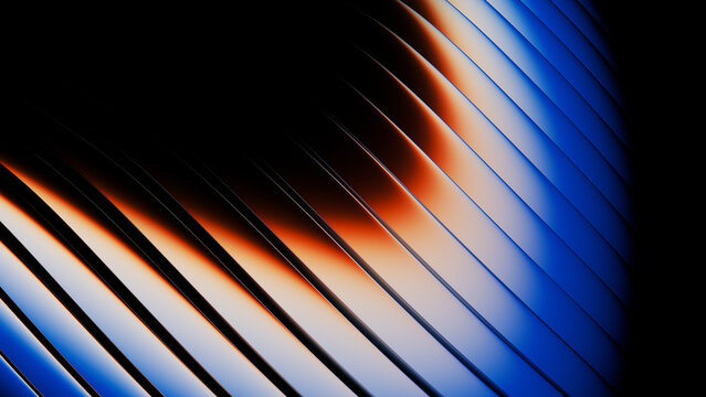 Abstract 3D rendering of diagonal metallic lines with reflection