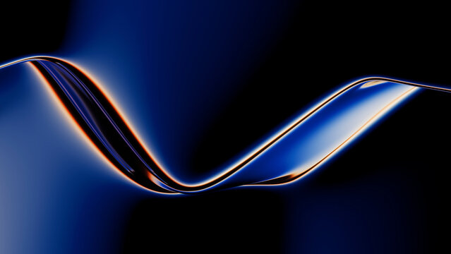 Abstract metallic blue wave flows through a dark futuristic background
