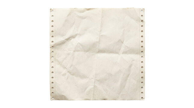 Old crumpled computer paper sheet isolated on transparent background