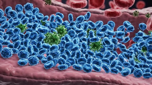 3D Medical Animation: Immune Cells Attacking Virus in Bloodstream