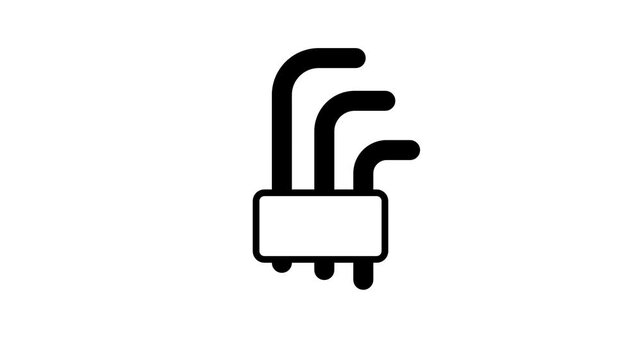 A black and white line icon showing a power adapter or extension strip with several outlet sockets for plugging in multiple devices attached