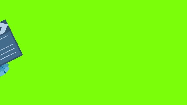 AI video creation. Robot hands holding blue clapper board. Represents modern technology's influence. Robot working on video editing clapperboard. 2d flat animation. Alpha channel