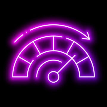 Gauge Meter For Performance Level Tracking Metric. Neon glowing effect icon