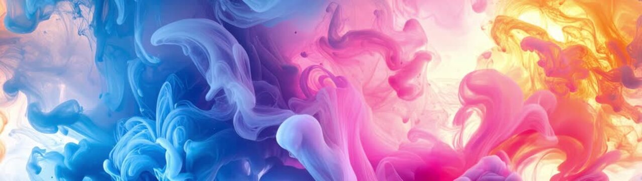 Colorful inks creating a dreamy smoke pattern Graduating from cool blue to warm salmon forming a gentle stream of wisps.