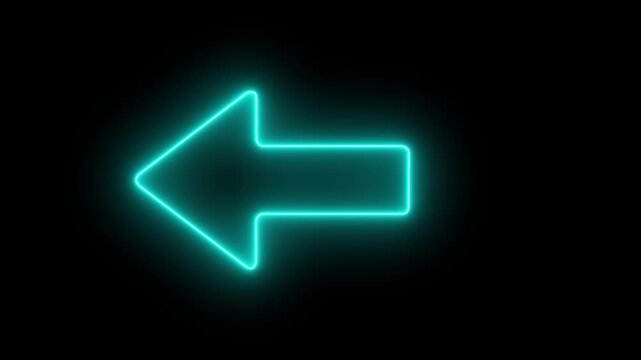Neon arrow right to left direction concept . Arrow pointing right side, beautiful left side neon arrow icon animation on black background. 4K abstract neon arrow loading