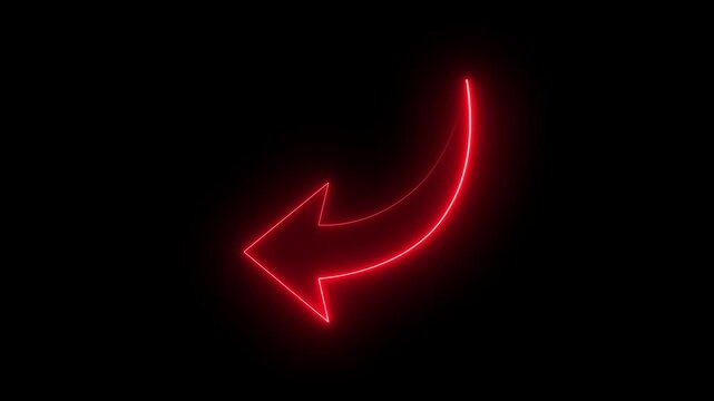 Abstract neon light back arrow loading animation. Left arrow for road direction. neon left side animation. neon arrow moving left on black background.