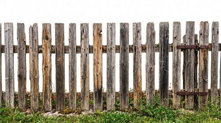 Fototapeta premium Old Weathered Rustic Wooden Fence Isolated on White Background