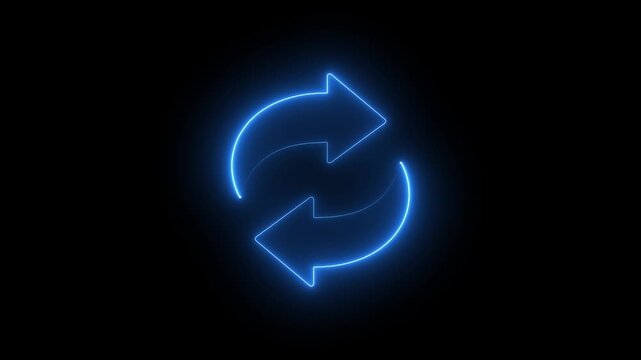 A neon blue bidirectional arrow icon often used to represent exchange, transfer, or navigation. 4k