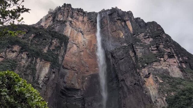 Angel Falls freely from the famous tepui plateau, where rugged cliffs overlook pristine rainforest within a UNESCO World Heritage Site. Angel Falls, Canaima National Park, Venezuela.