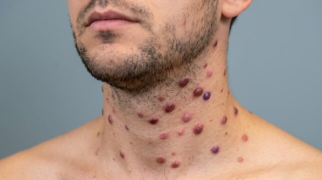 Man with skin rash and red bumps on neck