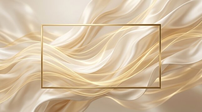 Abstract golden frame with soft wavy green and orange lines