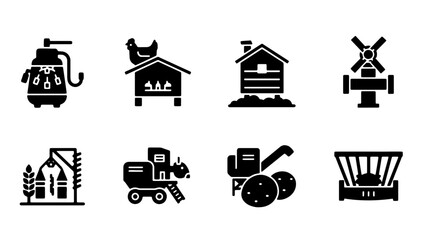 Farm Icons Set: Agriculture, Rural Life, Harvest Equipment, Livestock, Buildings, Vector Graphics for Farming Concepts © Khokon