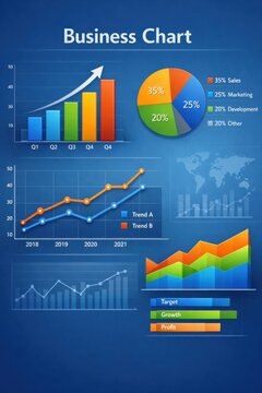 Business Data Analysis Dashboard with Financial Charts and Graphs