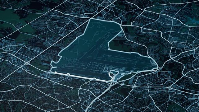 Washington Dulles International Airport VA Glowing Digital Map Animation