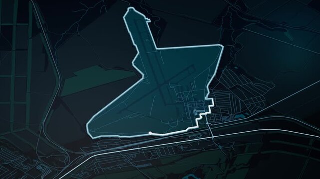 Volgograd International Airport Glowing Digital Map Animation