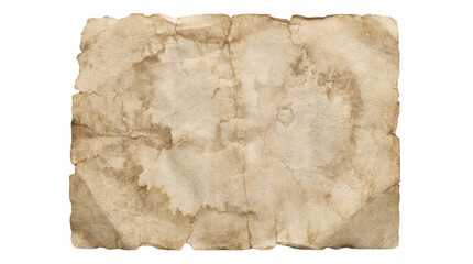 Fototapeta premium Aged stained parchment paper texture with folds isolated on transparent background