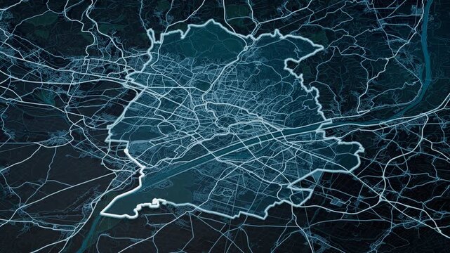 Vienna Austria Glowing Digital Map Animation