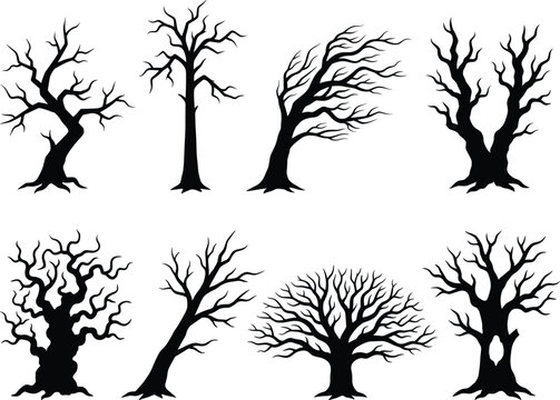 Spooky Dead Tree Silhouette Collection Halloween Bare Tree Vector Set for Seasonal Designs