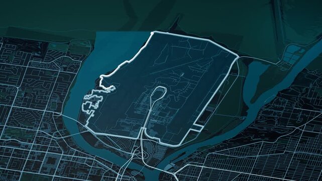 Vancouver International Airport Glowing Digital Map Animation
