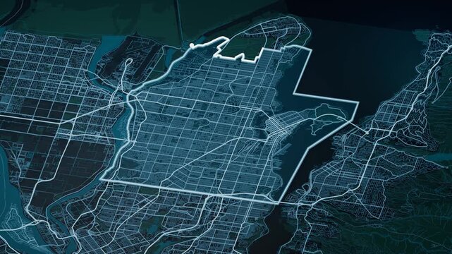 Vancouver Canada Glowing Digital Map Animation