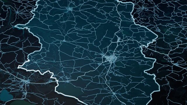 Usak Turkey Glowing Digital Map Animation