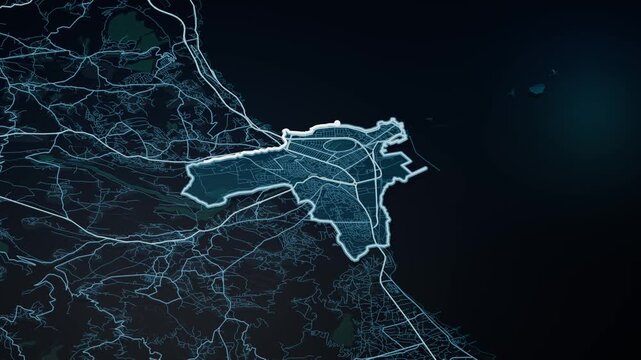 Tripoli Lebanon Glowing Digital Map Animation
