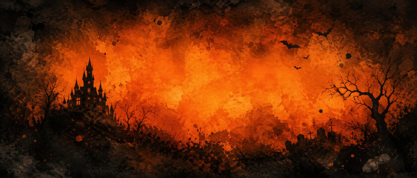 Orange and black watercolour gradient autumn halloween background