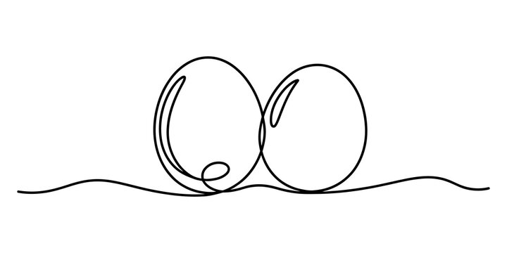 Minimalist continuous line art of two eggs, simple black and white outline drawing, elegant modern food concept illustration