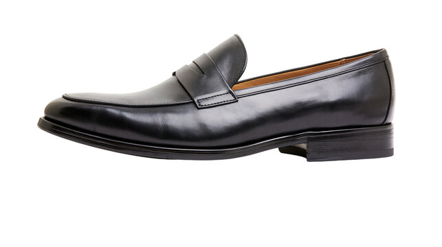 Black leather penny loafer shoe