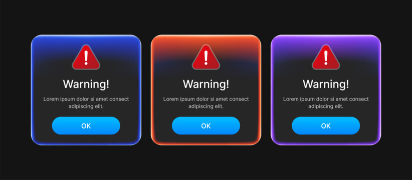 Message box with warning text with gradient liquid glass style
