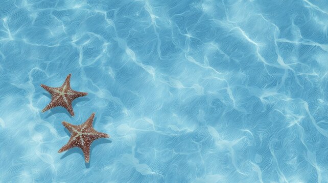 Starfish duo in clear ocean water. Artificial intelligence image