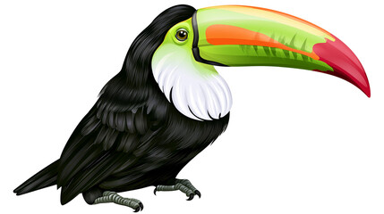Colorful toucan bird with large beak and white chest feathers © Motruc