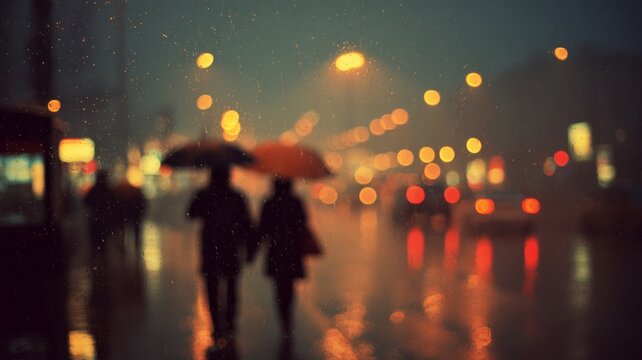 Rainy night street with reflective lights. Artificial intelligence image