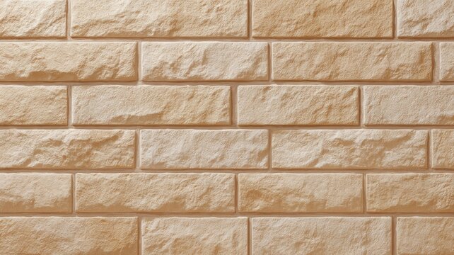 Textured tan brick wall patterned in neat rows. Artificial intelligence image