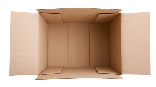 Open cardboard box interior view empty brown, corrugated material
